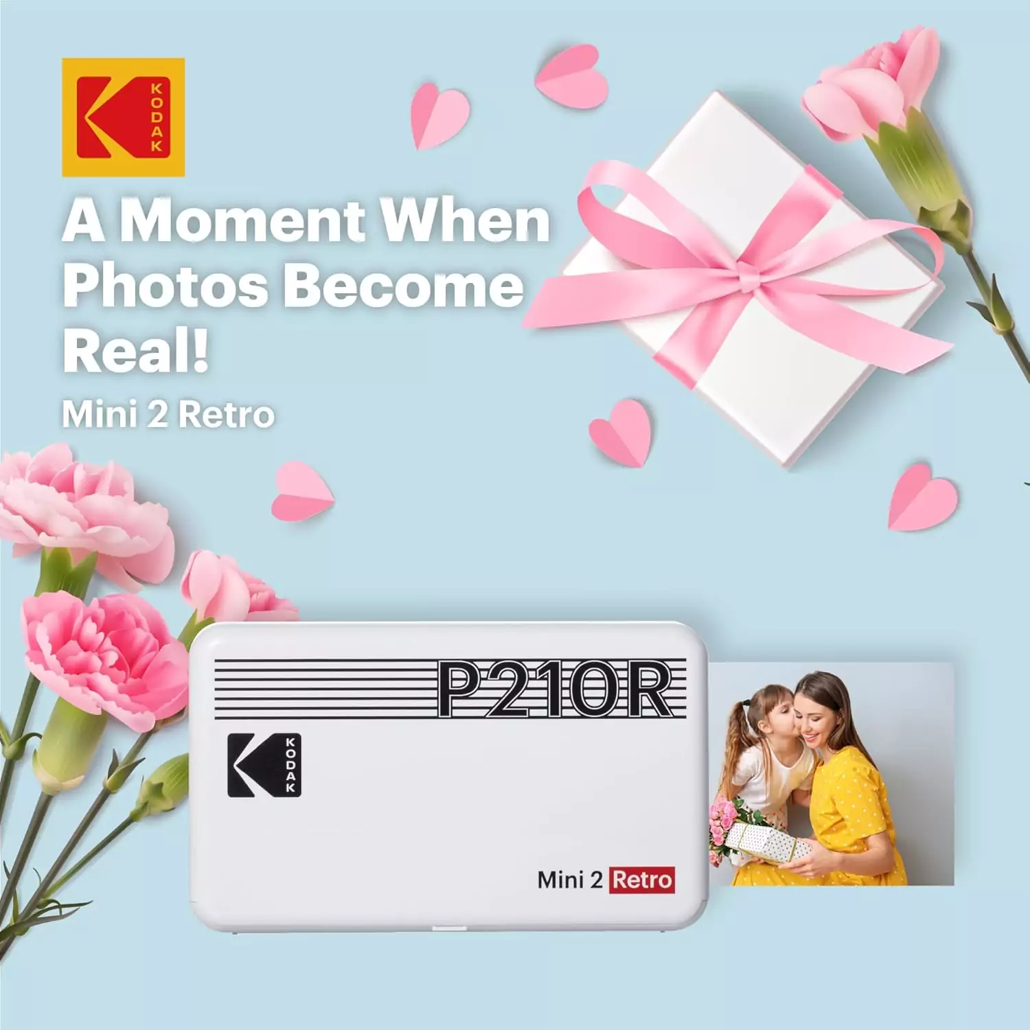 Kodak Mini 2 Retro Portable Photo Printer with 68 Sheets: Ideal for Class Projects, Offers High-Quality, Instant Prints Anywhere, Anytime.