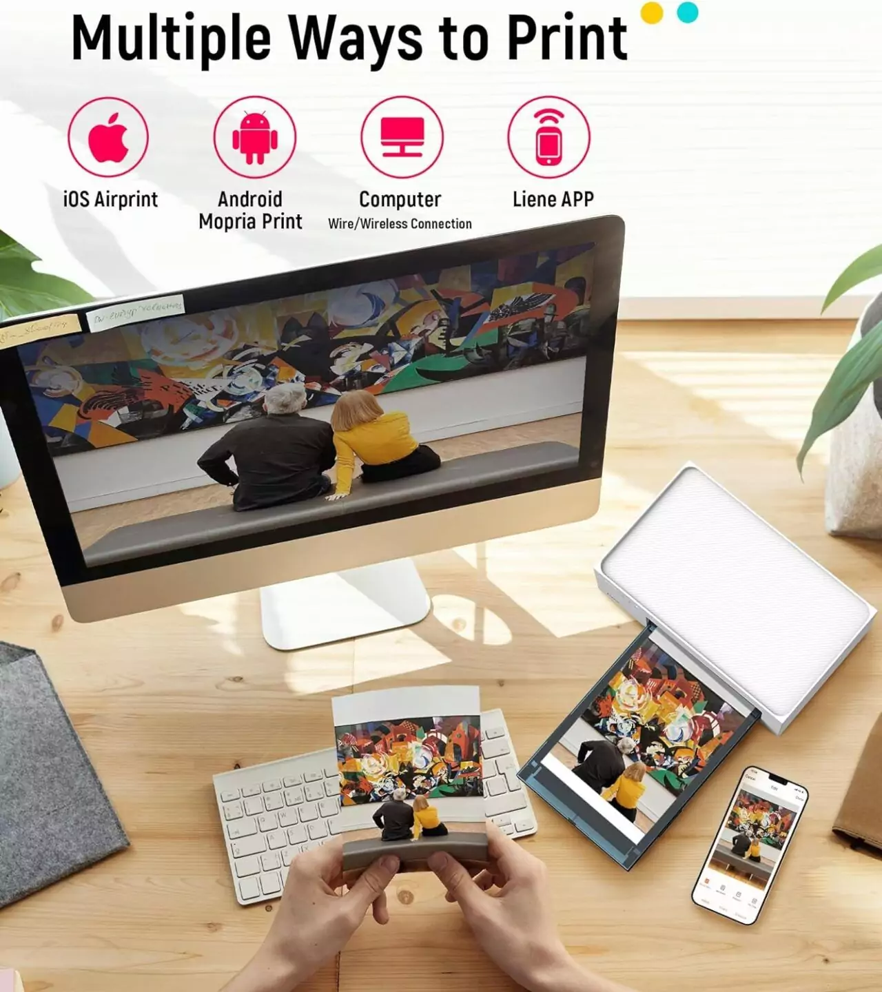 Portable Liene 4x6 Photo Printer for Education: Easily print vibrant color photos; includes 100 sheets and 3 cartridges for seamless use.