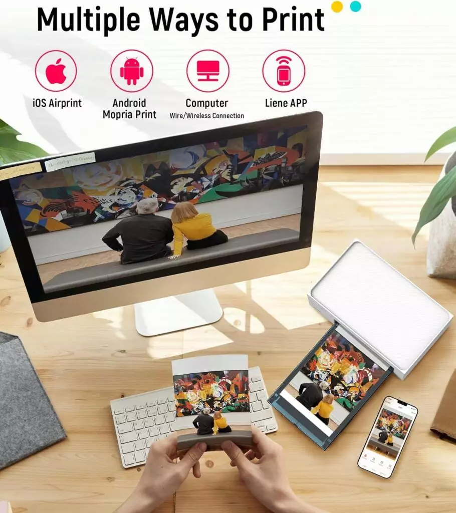 Portable Liene 4x6 Photo Printer for Education: Easily print vibrant color photos; includes 100 sheets and 3 cartridges for seamless use.