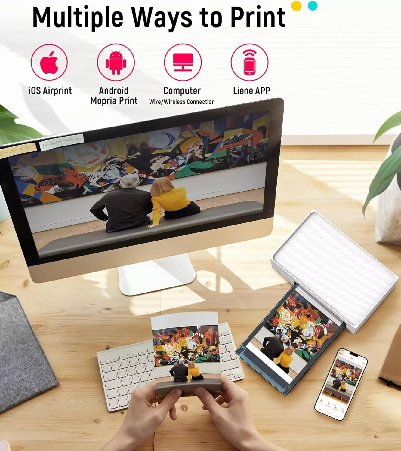 Portable Liene 4x6 Photo Printer for Education: Easily print vibrant color photos; includes 100 sheets and 3 cartridges for seamless use.