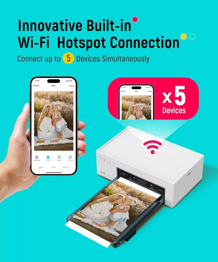 Portable Liene 4x6 Photo Printer delivers vibrant color prints, perfect for educators needing high-quality images for classroom use.