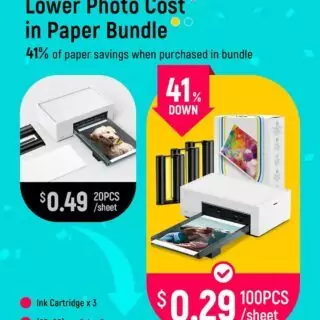 Compact Liene Photo Printer offers 4x6 vibrant color prints with 100 sheets and 3 cartridges, perfect for educators and creative classrooms.