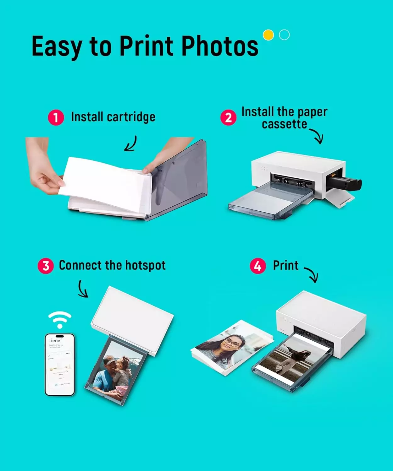 Liene Photo Printer 4x6 offers portable, vibrant color prints with 100 sheets and 3 cartridges, perfect for educators and classroom use.