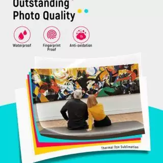 Portable Liene 4x6 Photo Printer with vibrant color prints, perfect for educators. Includes 100 sheets and 3 cartridges with a unique design.