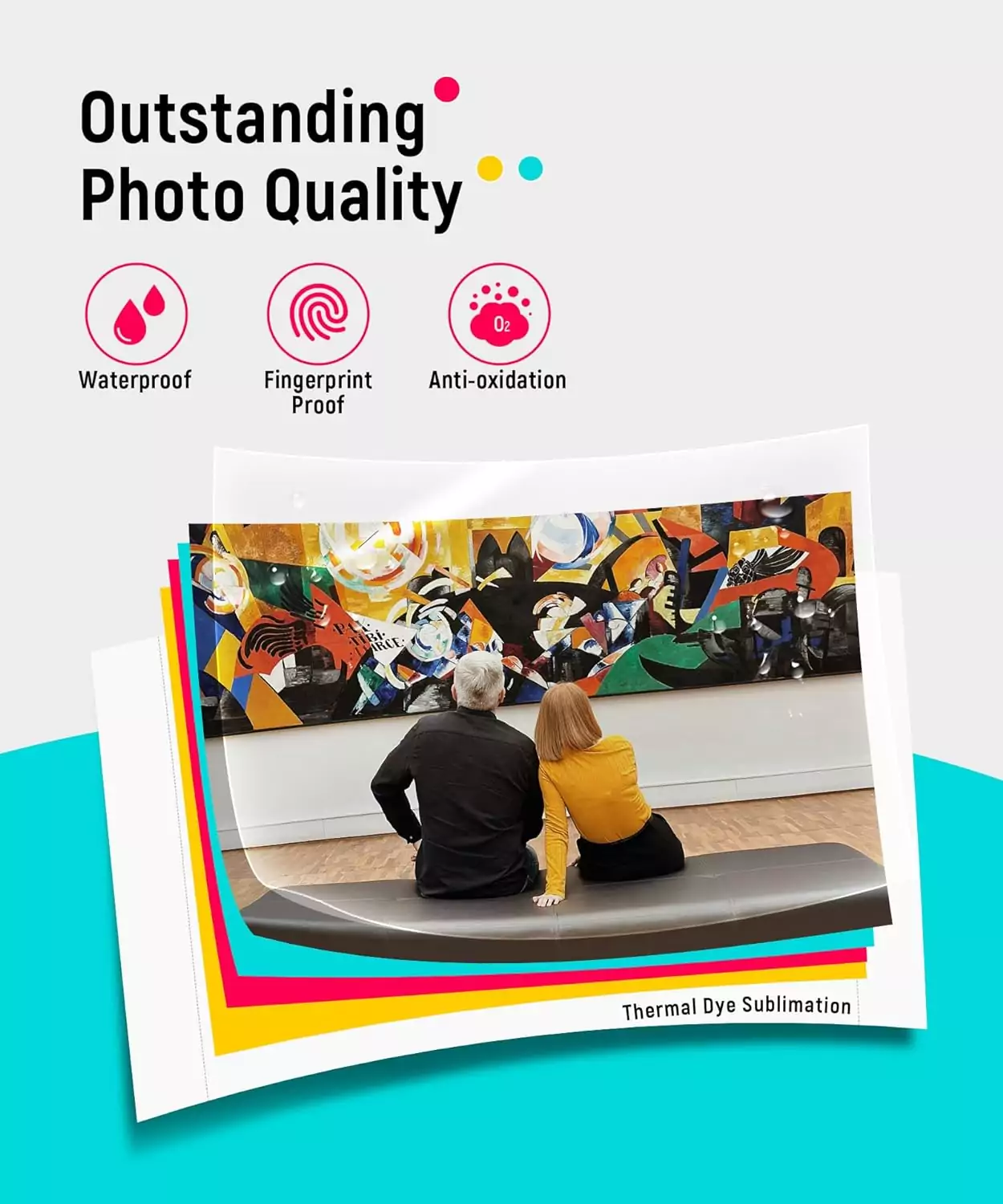 Portable Liene 4x6 Photo Printer with vibrant color prints, perfect for educators. Includes 100 sheets and 3 cartridges with a unique design.