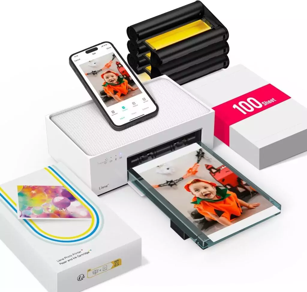 Portable 4x6 Liene Photo Printer for Educators: 100 Vibrant Full-Color Prints with 3 Cartridges, Ideal for Classroom Projects and Teaching Materials.