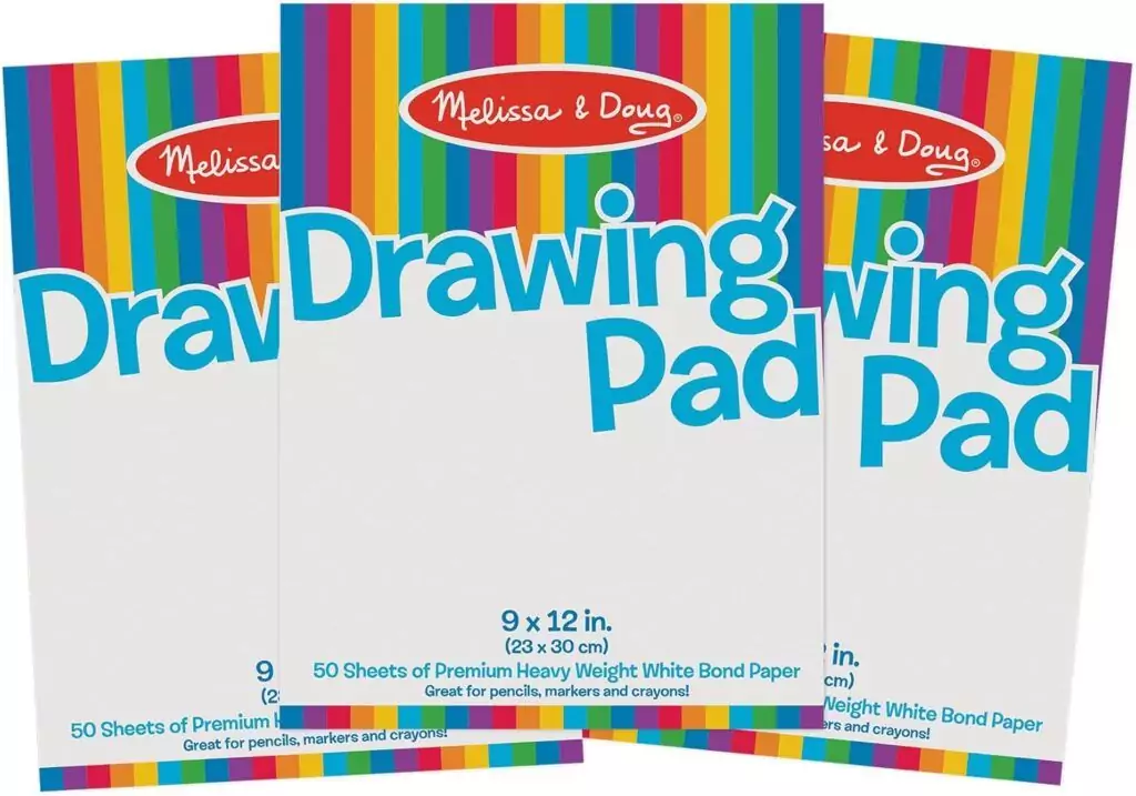 Melissa Doug FSC Certified Drawing Paper Pad 9x12 – 3-Pack with 50 Sheets Each. Ideal for Artists Seeking High-Quality, Eco-Friendly Sketching Supplies.