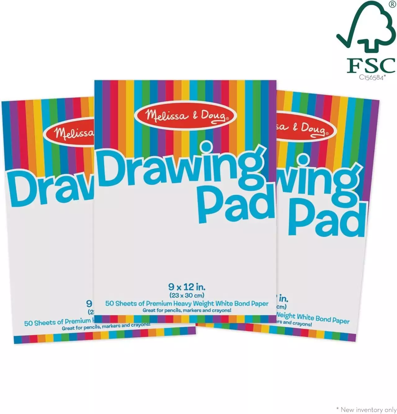 Melissa Doug FSC Certified 9x12 Drawing Paper Pad. Eco-friendly art supplies. 3-pack with 50 sheets each for sustainable creativity.