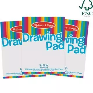 Melissa Doug FSC Certified 9x12 Drawing Paper Pad. Eco-friendly art supplies. 3-pack with 50 sheets each for sustainable creativity.
