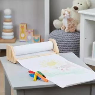 Melissa Doug 12x75 White Bond Paper Roll Dispenser: Ideal for Kids Art and Classroom Creativity, Featuring a Unique Design for Easy Use.