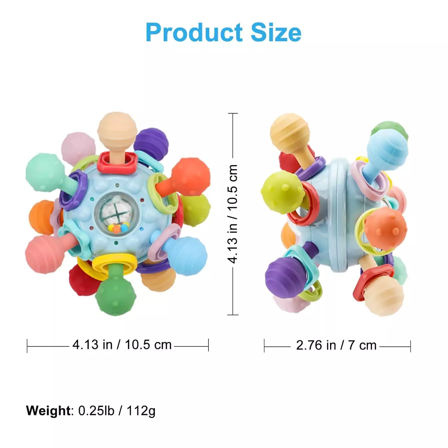 Montessori-inspired sensory teething toys for infants, designed as safe and engaging learning tools for children aged 0-18 months.