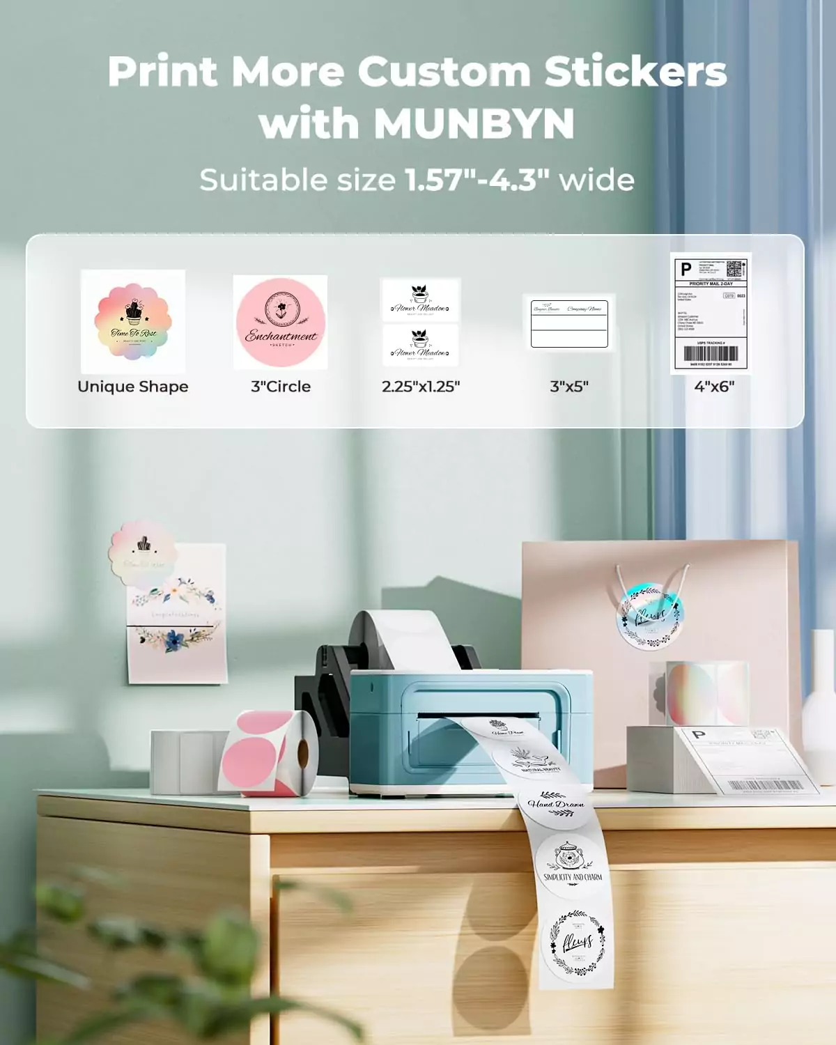 Munbyn 4x6 Wireless Bluetooth 300dpi Thermal Label Printer, ideal for small businesses, educators, and office environments requiring efficient shipping labels.