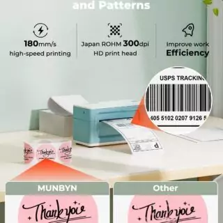 Munbyn 4x6 Thermal Label Printer: High-resolution 300dpi, ideal for small businesses, educators, and home office setups with wireless Bluetooth connectivity.