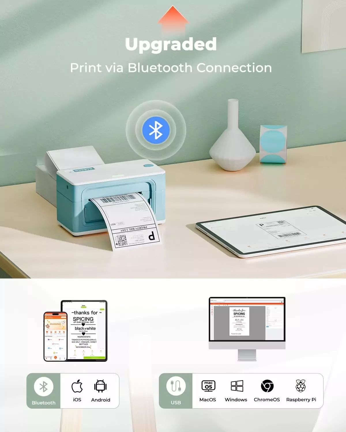 Munbyn Wireless Bluetooth 300dpi 4x6 Thermal Label Printer, ideal for educators and small businesses, offers easy setup and versatile printing solutions.