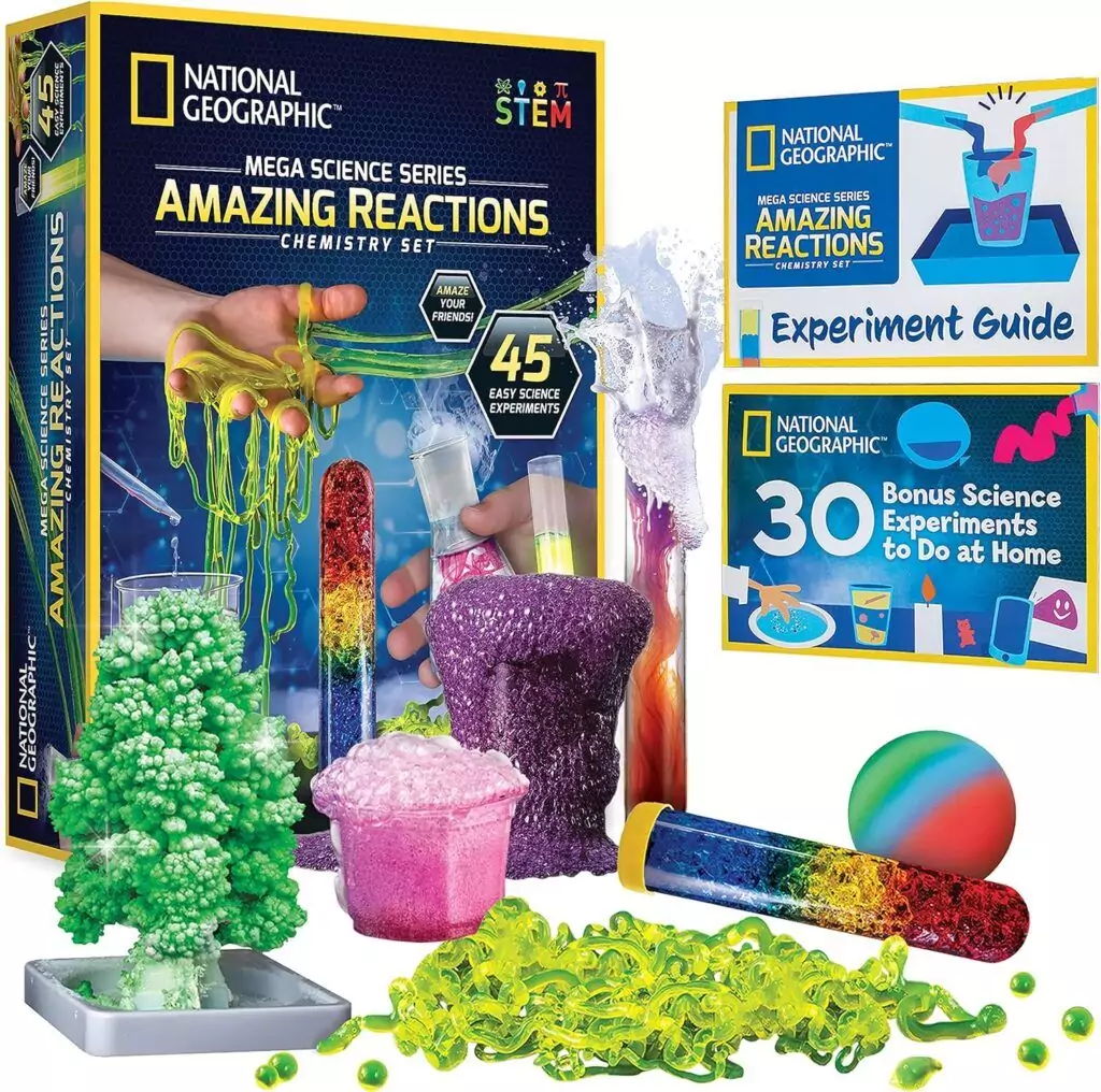 Engage young scientists with the National Geographic Kids Chemistry Kit featuring 45 exciting classroom experiments designed to inspire and educate.