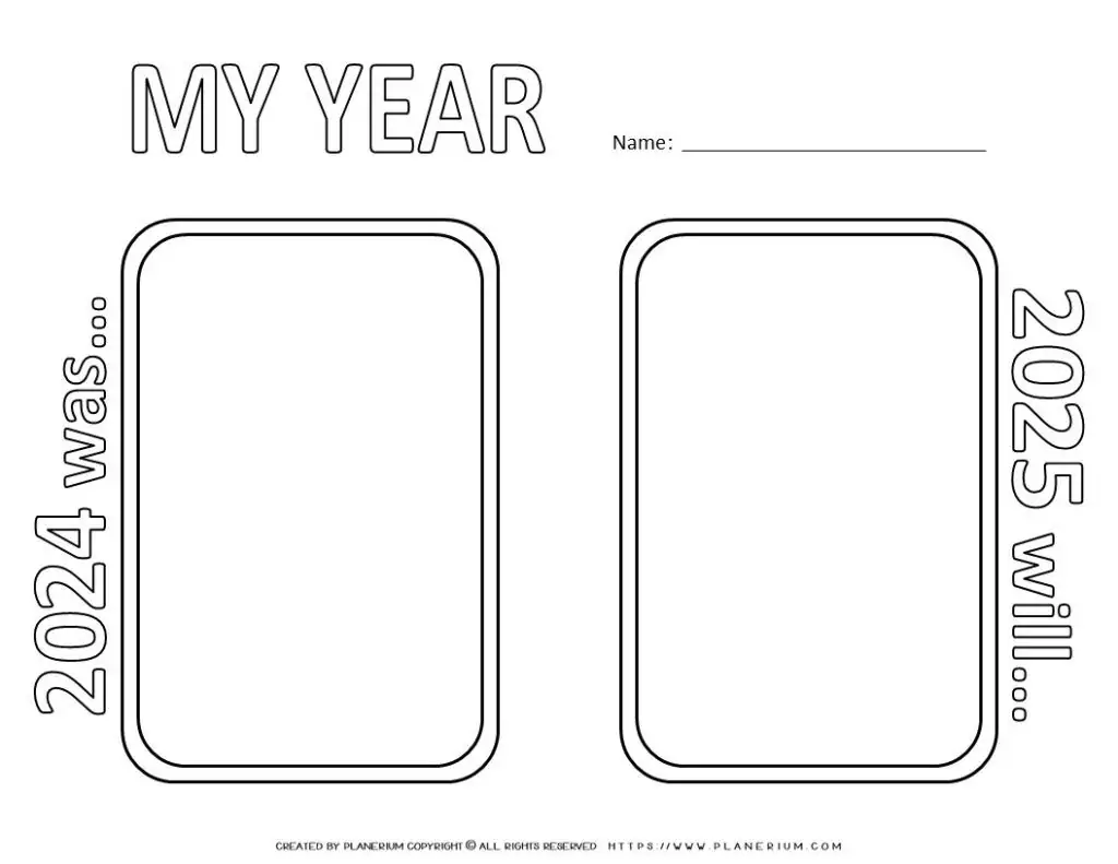 Year reflection template for 2024 and 2025 goals.