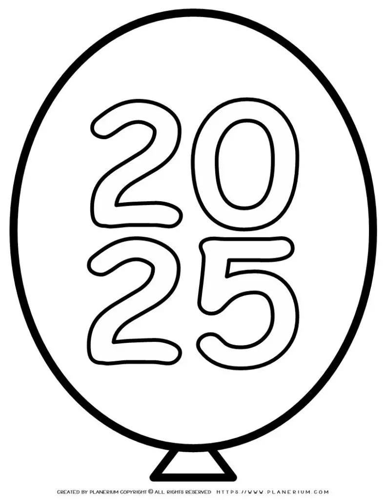 Outline drawing of balloon with '2025' inside.