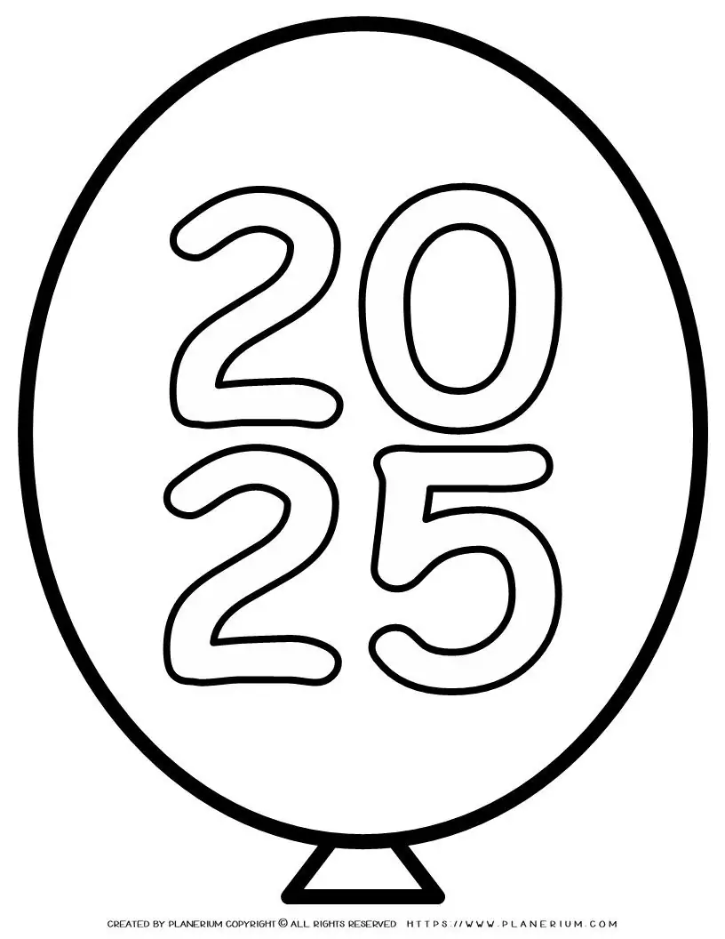 Outline drawing of balloon with '2025' inside.