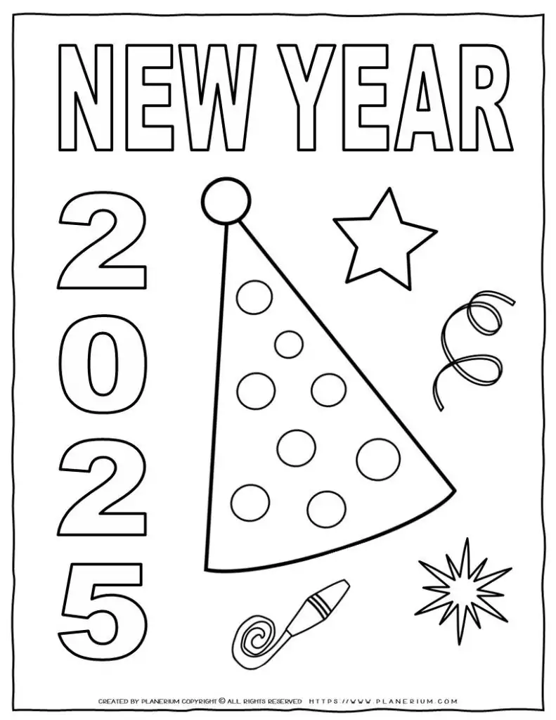 New Year 2025 celebration coloring page