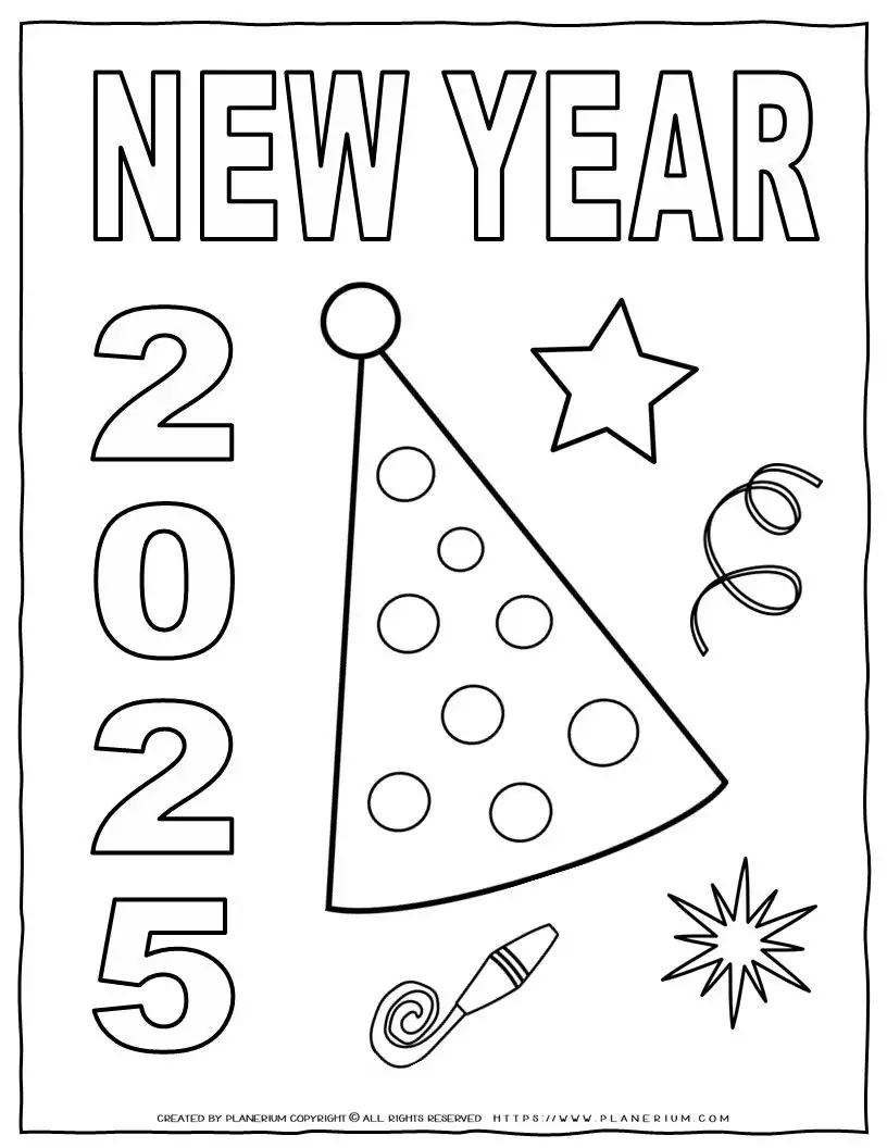 New Year 2025 celebration coloring page