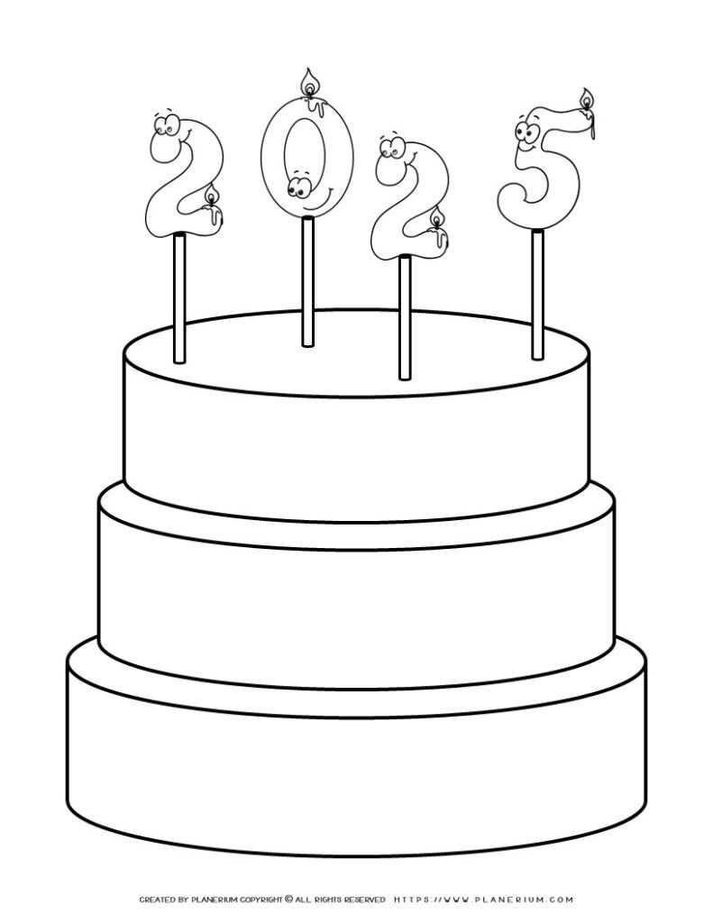 Celebrate 2025 with a Festive New Year Cake Outline