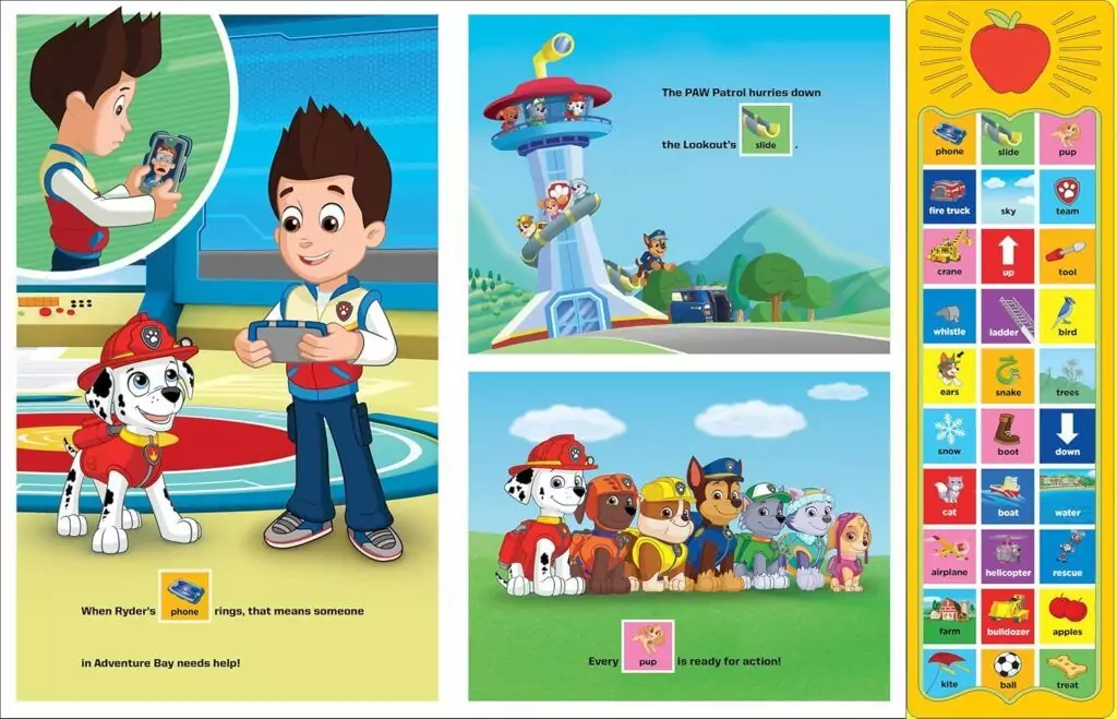Engage young minds with the Paw Patrol Interactive Sound Book, featuring 30 educational buttons for early learning and interactive fun.