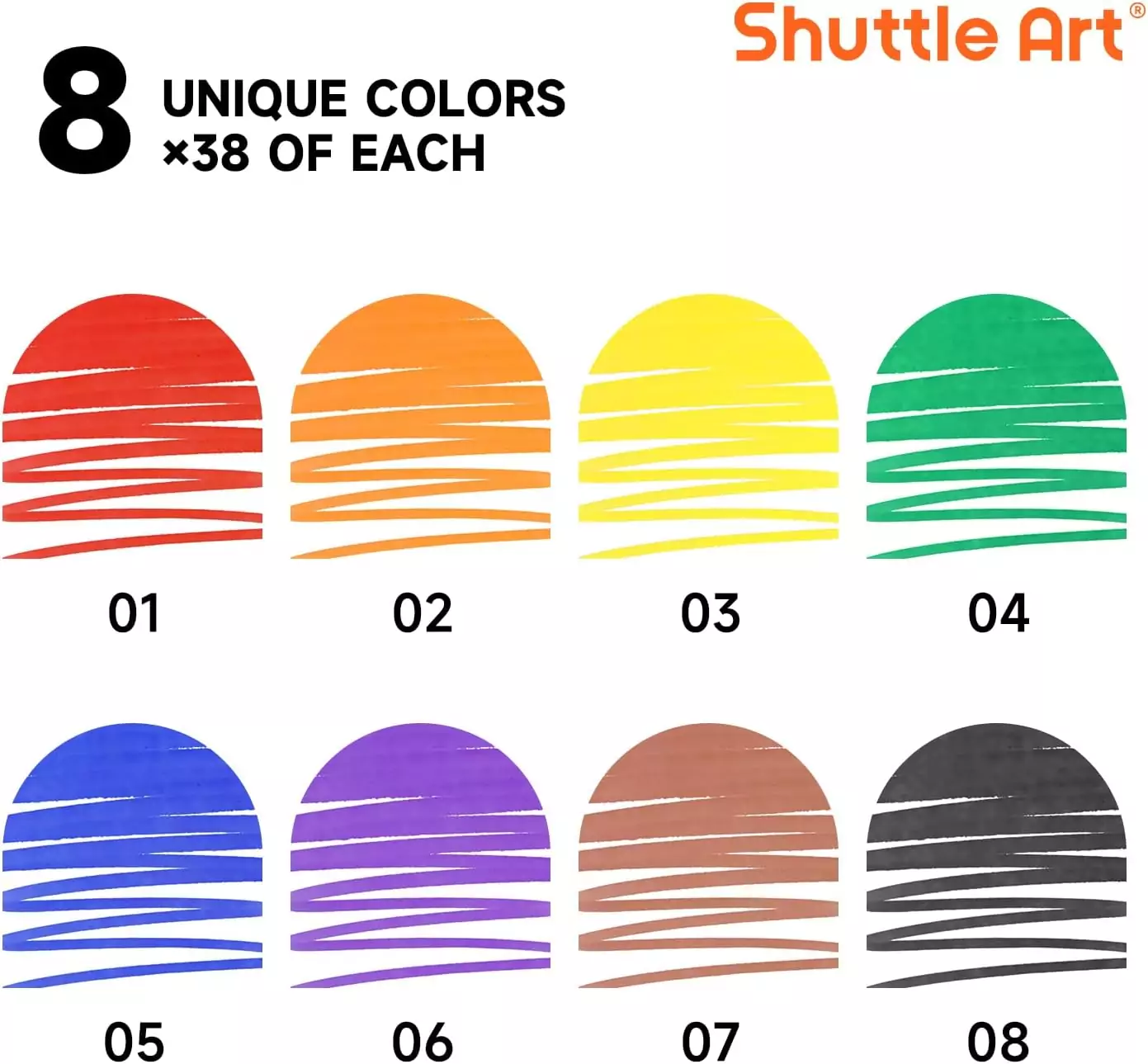 Shuttle Art 304 Pack offers kids a vibrant learning experience with 38 washable broad line markers featuring diverse conical tip colors.
