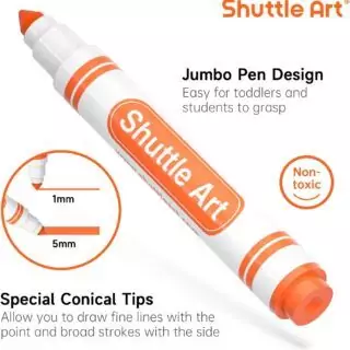 Enhance creative learning with Shuttle Art's 304 Pack of Washable Broad Line Markers. Includes 38 vivid conical tip colors, perfect for kids' art projects.