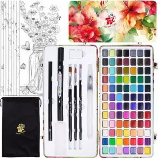 Discover the Tbc Best Crafts 84 Color Watercolor Set for kids, featuring 50 vibrant paints and 20 pearlescent metallic colors for creative fun.
