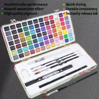 Tbc Crafts 84-Color Watercolor Set for Kids offers regular, pearlescent, and metallic paints, perfect for fostering creativity in young artists.