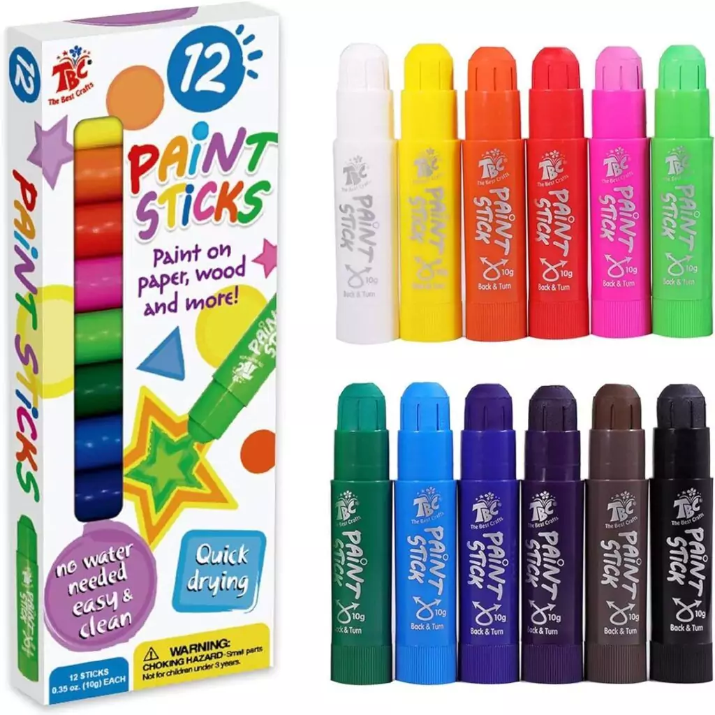 Tbc Kids Art Supplies offers 12 washable, non-toxic tempera paint sticks in classic colors, perfect for enhancing classroom creativity.