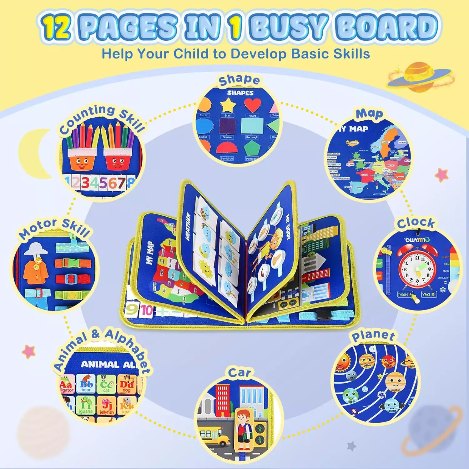 Montessori Toy Busy Board: Enhance Toddler Fine Motor Skills with an Interactive Play Activity for Early Childhood Development and Learning.