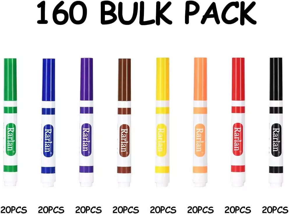 Bulk Pack of Washable Markers for Kids: 160 Count in 8 Vibrant Colors, Perfect for Classroom Fun and Creative Projects.