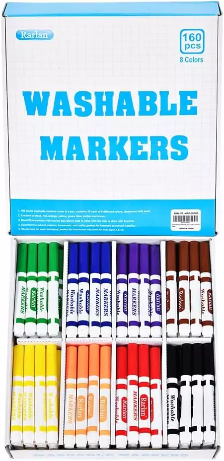 Classroom Pack of 160 Washable Markers for Kids, Featuring Vibrant Colors and a Unique Selection for Creative and Fun Art Projects.