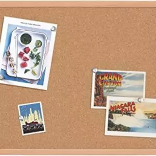 Oak-framed corkboard ideal for classroom educational displays; perfect for organizing announcements, schedules, and students' artwork.