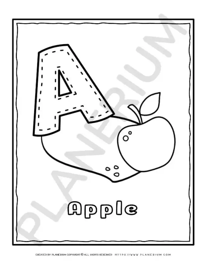 Alphabet Coloring Poster for Kids: Engage young learners with an educational design featuring 'A for Apple' to boost learning and creativity.
