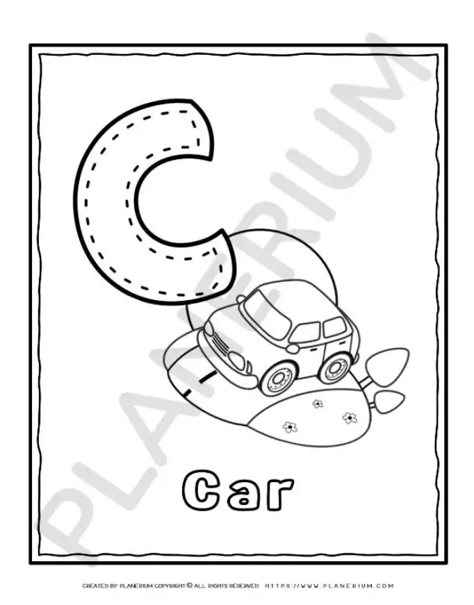 Alphabet Coloring Poster for Kids: "C is for Car" - Engaging and Educational Art Activity to Enhance Letter Recognition and Creativity