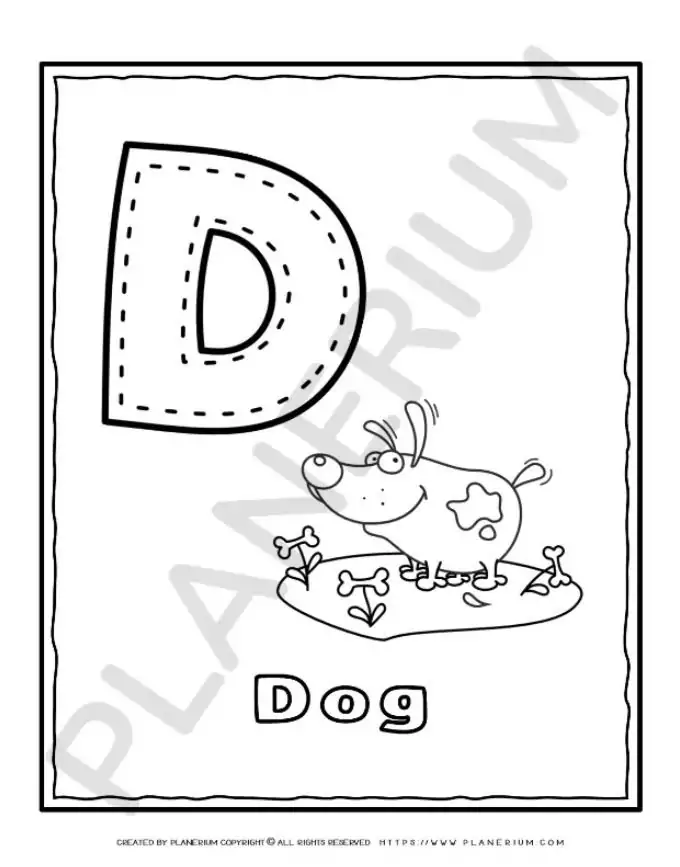 Alphabet Coloring Poster: 'D for Dog' - Engaging Educational Activity for Kids Promoting Learning and Creativity through Fun Coloring Exercises