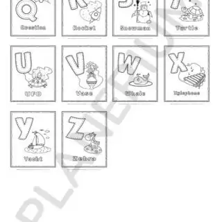 Alphabet Coloring Posters for Kids: Creative and Fun Educational Art Activity Featuring Letters Q to Z, Perfect for Enhancing Learning and Creativity.