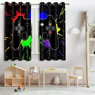 Vibrant gamepad blackout curtains perfect for kids and teens rooms, providing an energizing gaming atmosphere and effective light-blocking feature.