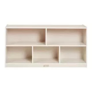 Mobile classroom organization with ECR4Kids 5-compartment shelving. 24-inch white wash cabinet ideal for efficient educational storage solutions.