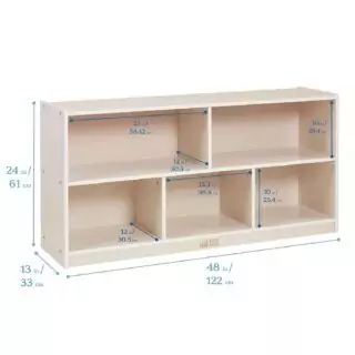 Optimize your learning space with our 24-inch white wash classroom shelving cabinet, featuring 5 spacious compartments for efficient organization.