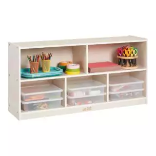 ECR4Kids 5-Compartment Mobile Classroom Cabinet, 24-inch White Wash, for Efficient Learning Storage Organization