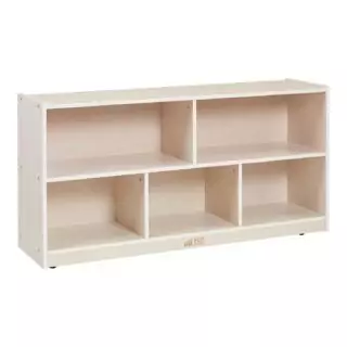 ECR4Kids Mobile Classroom Shelving Cabinet with 5 Compartments in White Wash, 24in. Perfect for Organized Learning and Classroom Storage Needs.