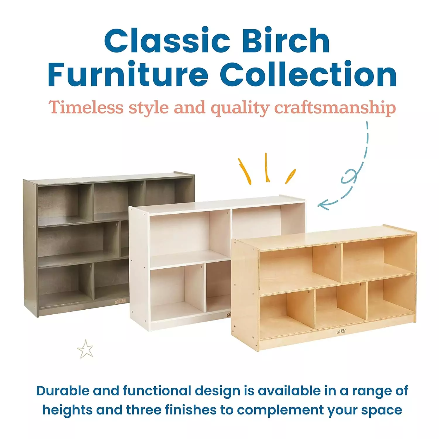 Discover efficient organization with the ECR4Kids Mobile Classroom Shelving Cabinet featuring 5 compartments, 24-inch size, and a sleek white wash finish.