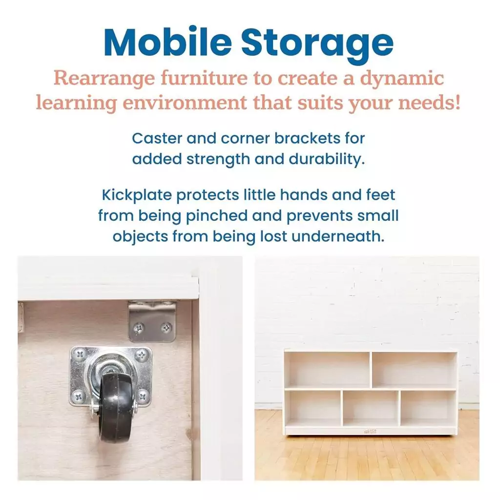 Optimize your learning environment with the ECR4Kids 24-inch mobile classroom shelving cabinet featuring 5 spacious compartments for organized storage.
