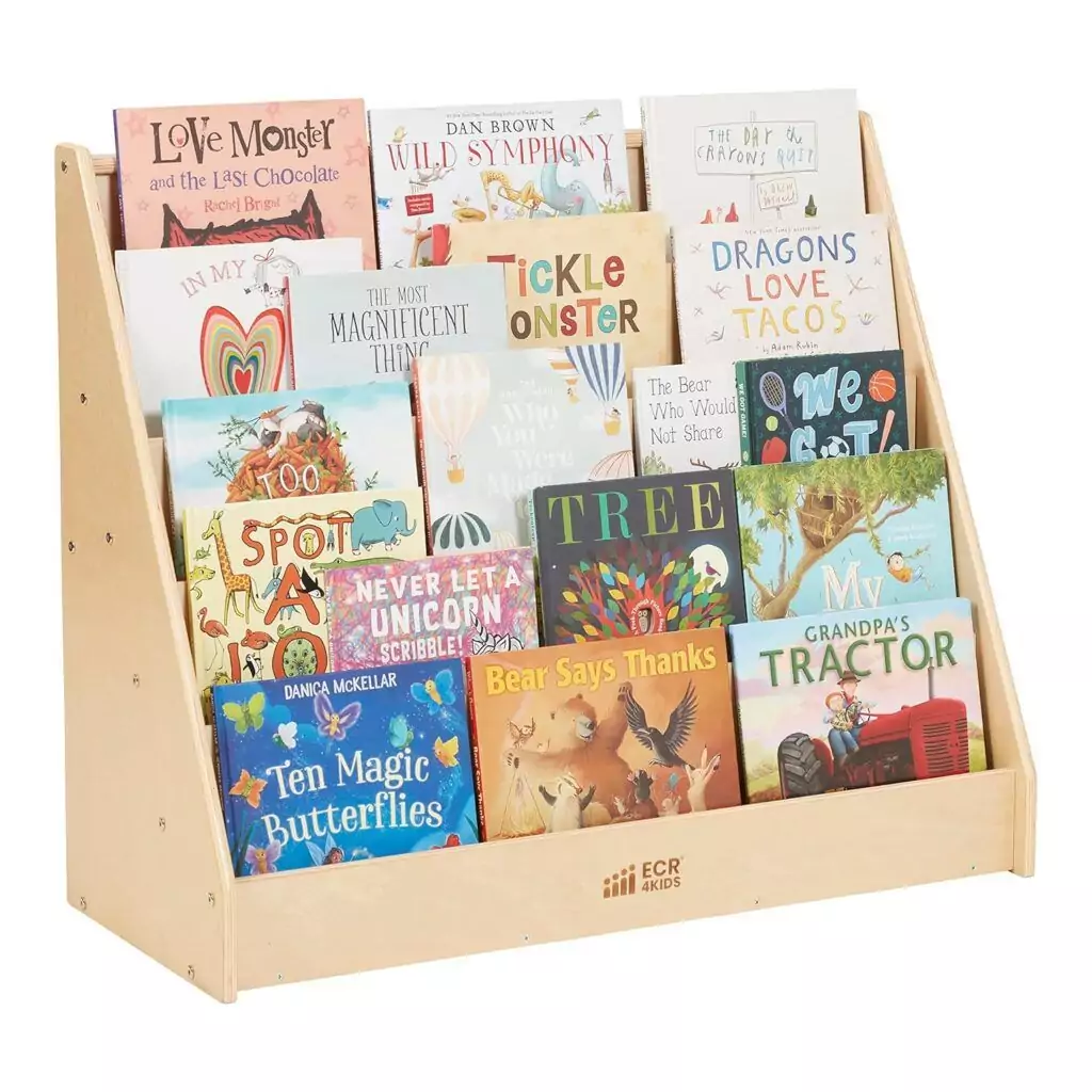 Natural Book Display Bookshelf for Classroom Teachers - ECR4Kids School Furniture. Ideal for organized book storage in educational settings.