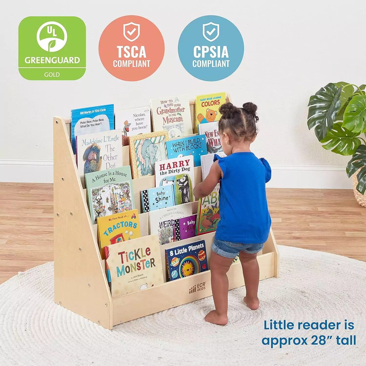 ECR4Kids Single-Sided Book Display: Ideal for Educators Seeking a Natural Classroom Bookshelf to Organize and Showcase Children