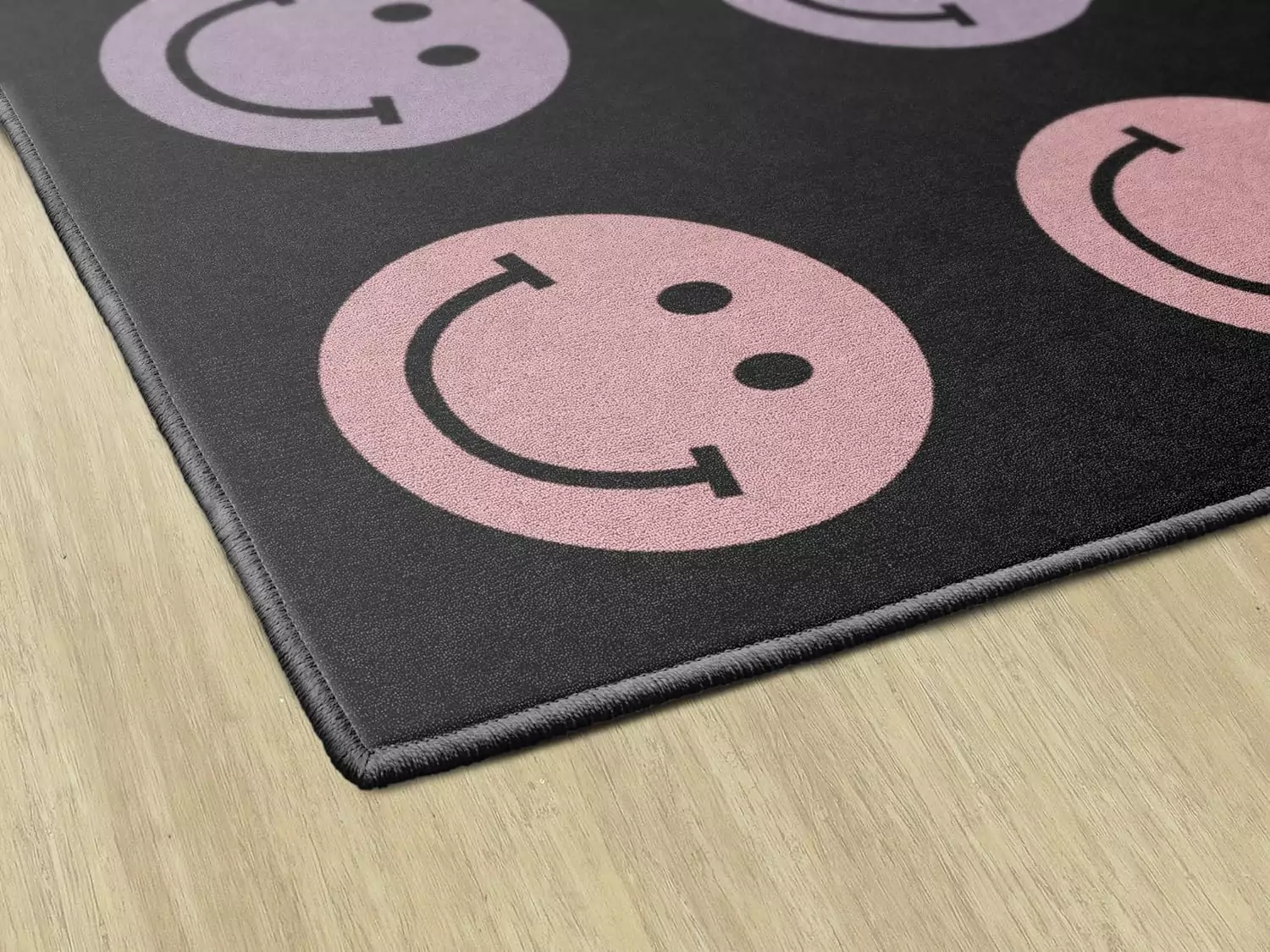 Colorful Classroom Rug Displaying Rainbow Smileys, Perfect for Creating Vibrant and Engaging Learning Environments