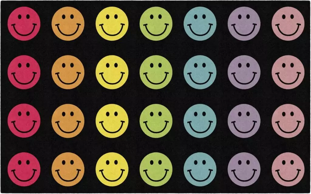 Colorful Classroom Rugs - Bright Rainbow Smileys Enhance Student Engagement and Learning